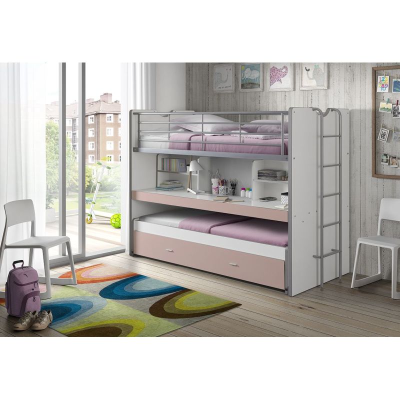 Lit mezzanine Dany blanc et rose H 161 cm
