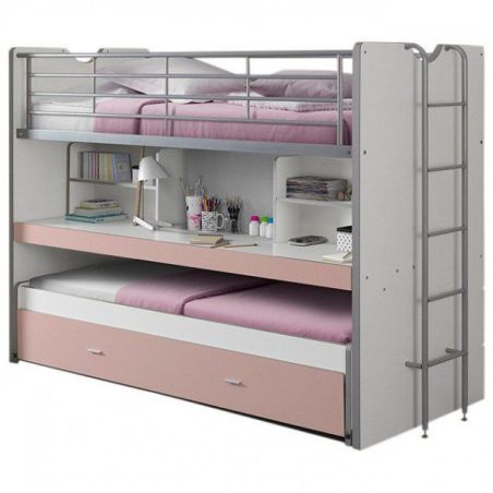 Lit mezzanine Dany blanc et rose H 161 cm