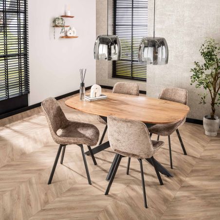 Table ovale MAXIME 150 cm en acacia massif avec pied central en métal
