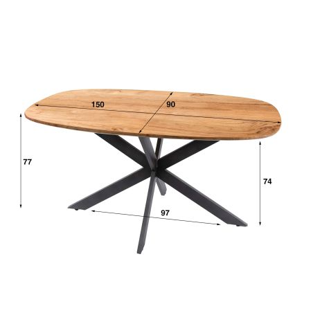 Table ovale MAXIME 150 cm en acacia massif avec pied central en métal