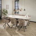 Table ovale SILAS 215 cm en céramique 3D travertin avec piètement en métal