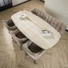 Table ovale SILAS 215 cm en céramique 3D travertin avec piètement en métal
