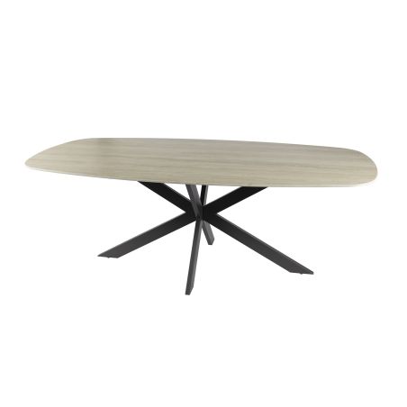 Table ovale SILAS 215 cm en céramique 3D travertin avec piètement en métal