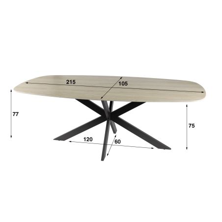 Table ovale SILAS 215 cm en céramique 3D travertin avec piètement en métal