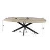 Table ovale SILAS 215 cm en céramique 3D travertin avec piètement en métal