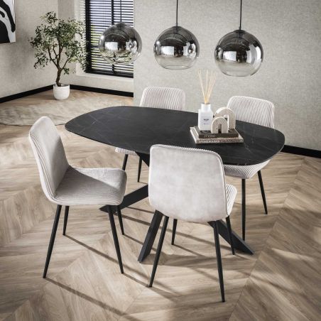 Table ovale 150 cm HERMAN en décor céramique avec pied central en métal