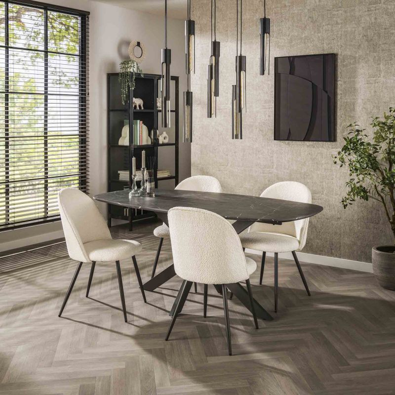 Table ovale 180 cm HERMAN en décor céramique avec pied central en métal