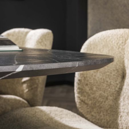 Table ovale 180 cm HERMAN en décor céramique avec pied central en métal