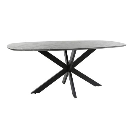 Table ovale 180 cm HERMAN en décor céramique avec pied central en métal