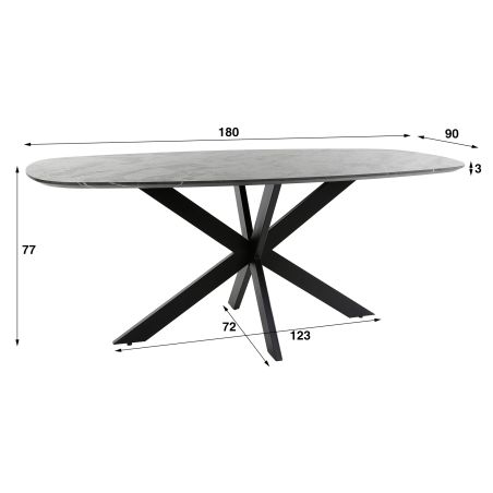 Table ovale 180 cm HERMAN en décor céramique avec pied central en métal