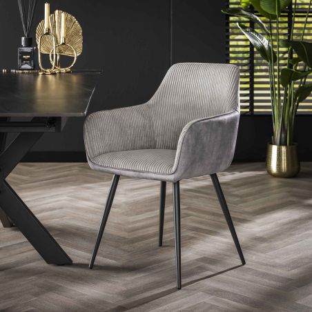 Chaise avec accoudoirs RICARDO en tissu rib cotelé - proposée en 3 coloris