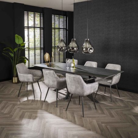Chaise avec accoudoirs RICARDO en tissu rib cotelé - proposée en 3 coloris