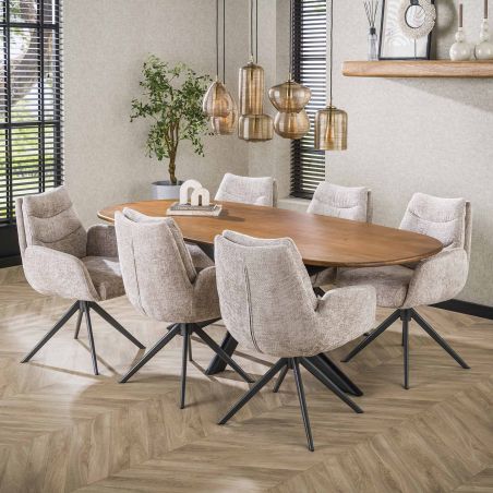Table ovale 215 cm CLIFFORD en bois de manguier massif avec pied central en métal