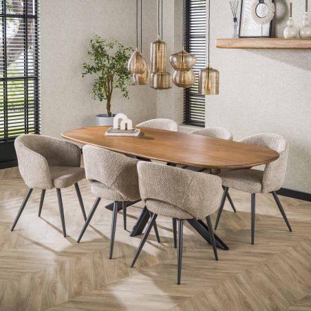 Table ovale 215 cm CLIFFORD en bois de manguier massif avec pied central en métal