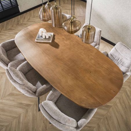 Table ovale 215 cm CLIFFORD en bois de manguier massif avec pied central en métal