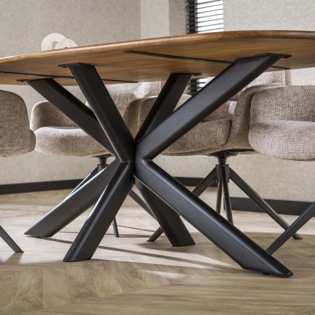 Table ovale 215 cm CLIFFORD en bois de manguier massif avec pied central en métal