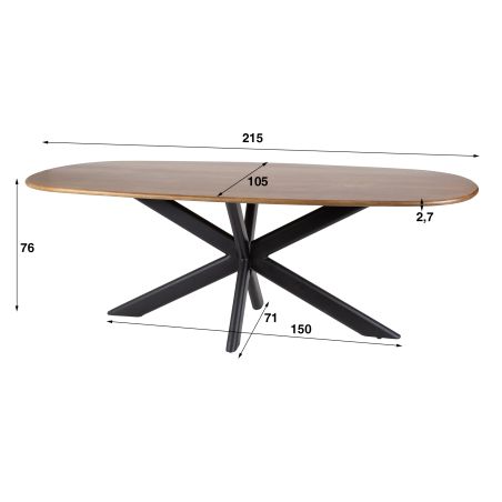 Table ovale 215 cm CLIFFORD en bois de manguier massif avec pied central en métal
