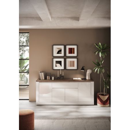 Buffet 4 portes et 1 tiroir CRONOS BLANC MERCURE avec LED inclus