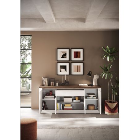 Buffet 4 portes et 1 tiroir CRONOS BLANC MERCURE avec LED inclus