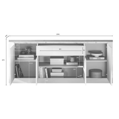 Buffet 4 portes et 1 tiroir CRONOS BLANC MERCURE avec LED inclus