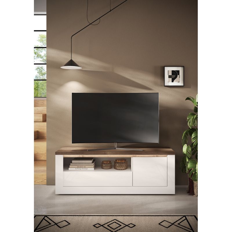 Meuble TV 156 cm CRONOS BLANC MERCURE avec LED inclus