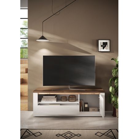 Meuble TV 156 cm CRONOS BLANC MERCURE avec LED inclus