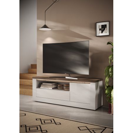 Meuble TV 156 cm CRONOS BLANC MERCURE avec LED inclus