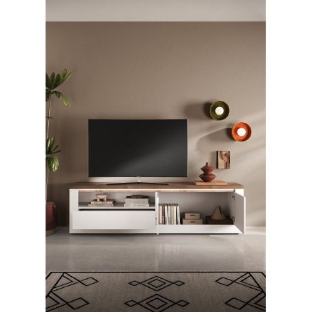 Meuble TV 210 cm CRONOS BLANC MERCURE avec LED inclus