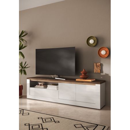 Meuble TV 210 cm CRONOS BLANC MERCURE avec LED inclus