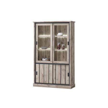 Salle à manger complète CLEMENCE avec table 190 cm et vitrine avec led