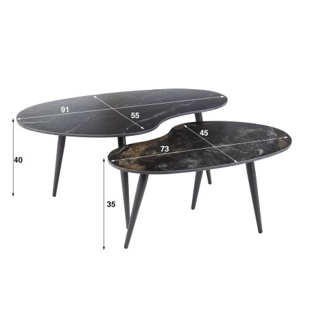 Set de 2 tables basses en forme de reins ATHOS en céramique finition fossil black