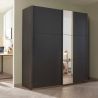 Armoire SCOTT 175 cm en bgris métallique avec 2 portes coulissantes et miroir partiel