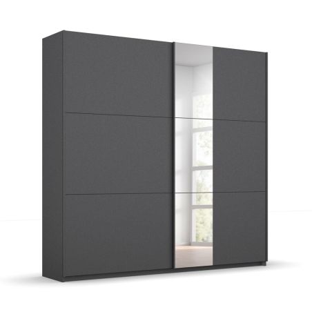 Armoire SCOTT 175 cm en bgris métallique avec 2 portes coulissantes et miroir partiel