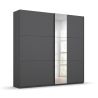 Armoire SCOTT 175 cm en bgris métallique avec 2 portes coulissantes et miroir partiel
