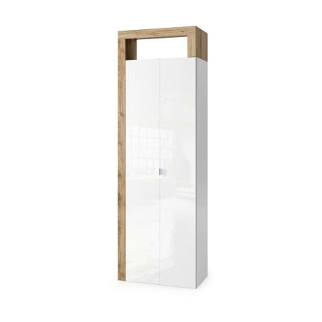 Colonne 2 portesBURGA hauteur 188 cm pour salle de bain en blanc brillant et décor chene cadiz