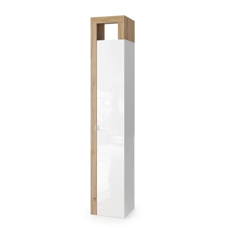 Colonne 1 porte BURGA hauteur 188 cm pour salle de bain en blanc brillant et décor chene cadiz