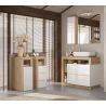Commode 3 tiroirs BURGA pour salle de bain en blanc brillant et décor chene cadiz