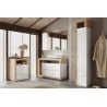 Commode 2 portes BURGA pour salle de bain en blanc brillant et décor chene cadiz