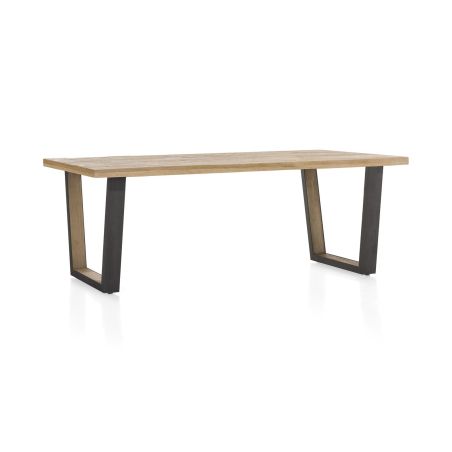 Metalox, table 270 x 100 cm - bords effet tronc d'arbre - pieds V métal et bois - Henders and Hazel