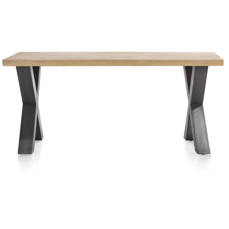 Metalox, table 170 x 100 cm - bords effet tronc d'arbre - pieds X en métal - Henders and Hazel
