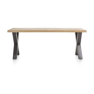 Metalox, table 200 x 100 cm - bords effet tronc d'arbre - pieds X en métal - Henders and Hazel