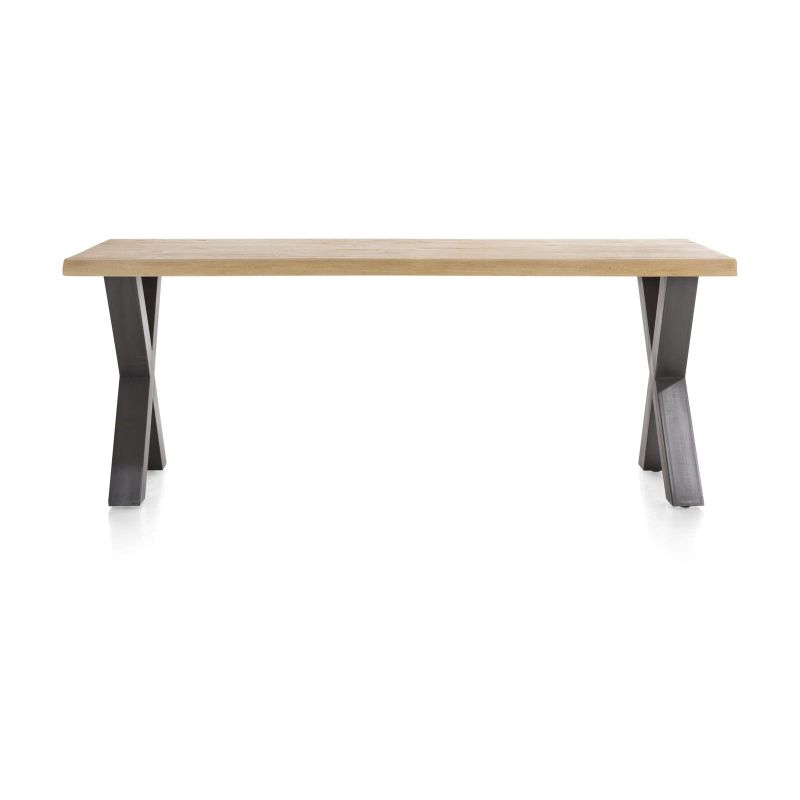 Metalox, table 200 x 100 cm - bords effet tronc d'arbre - pieds X en métal - Henders and Hazel