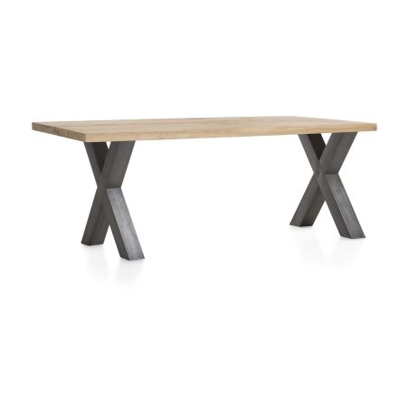 Metalox, table 200 x 100 cm - bords effet tronc d'arbre - pieds X en métal - Henders and Hazel