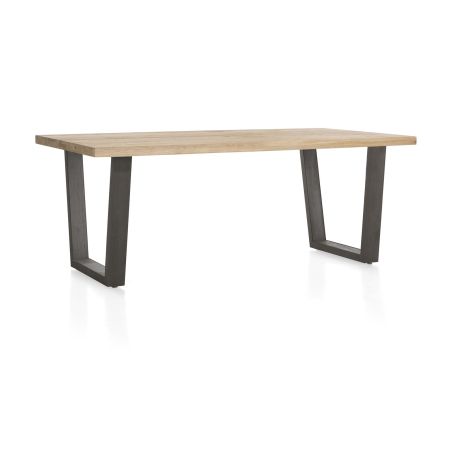 Metalox, table 200 x 100 cm- bords effet tronc d'arbre - pieds V en métal - Henders and Hazel