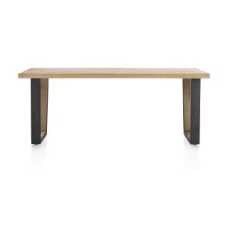 Metalox, table 200 x 100 cm - bords effet tronc d'arbre - pieds V en métal et bois - Henders and Hazel