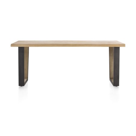 Metalox, table 200 x 100 cm - bords effet tronc d'arbre - pieds V en métal et bois - Henders and Hazel
