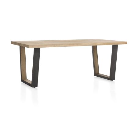 Metalox, table 200 x 100 cm - bords effet tronc d'arbre - pieds V en métal et bois - Henders and Hazel