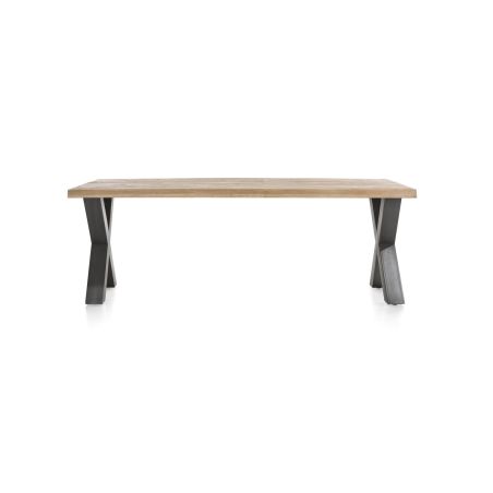 Metalox, table 230 x 100 cm - bords effet tronc d'arbre - pieds X en métal - Henders and Hazel