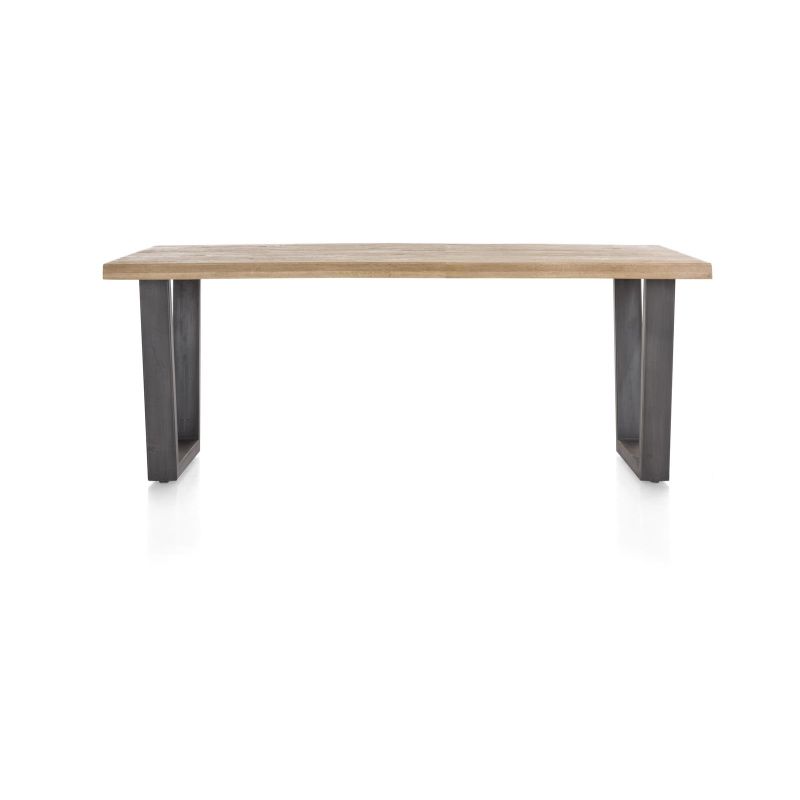 Metalox, table 230 x 100 cm - bords effet tronc d'arbre - pieds V en métal - Henders and Hazel