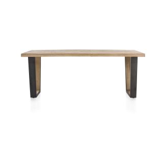 Metalox, table 230 x 100 cm - bords effet tronc d'arbre - pieds V en métal et bois - Henders and Hazel